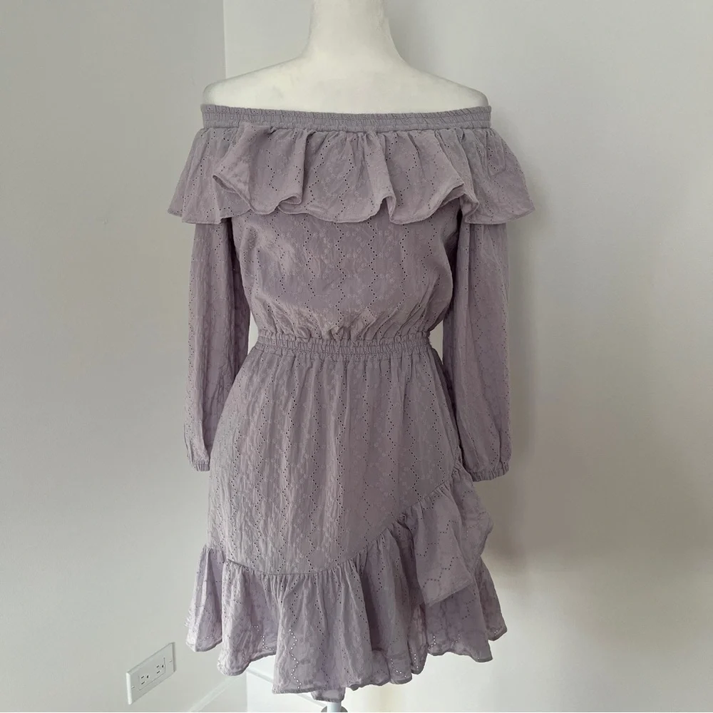 MICHAEL Michael Kors Womens Lavender Off The Shoulder Eyelet Dress Sz XS…